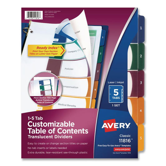 Avery® Customizable Table of Contents Ready Index® Plastic Multicolor Dividers with Printable Section Titles
