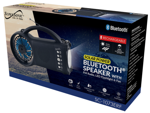 Solar Power Bluetooth Speaker with FM Radio / LED Torch Light / Fan (SC-1073ERF) Jupiter Gear