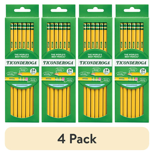 (4 pack) Ticonderoga Premium Wood Pencils, Unsharpened #2 Lead, Yellow, 24 Count EasyOptionXY LLC