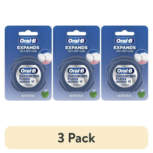 (3 pack) Oral-B Expandable Ribbon Dental Floss, Mint, Expands for a Deep Clean, 50M EasyOptionXY LLC