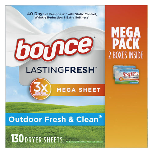 Bounce Lasting Fresh Mega Dryer Sheets, 130 ct, Outdoor Fresh & Clean Fabric Softener Sheets EasyOptionXY LLC