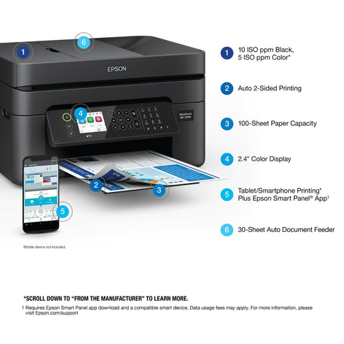 Epson WorkForce WF-2950 All-in-One Wireless Color Printer with Scanner, Copier and Fax EasyOptionXY LLC