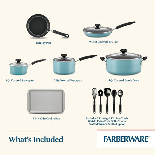 Farberware 15 Piece Aluminum Nonstick Pots and Pans Set, Aqua EasyOptionXY LLC