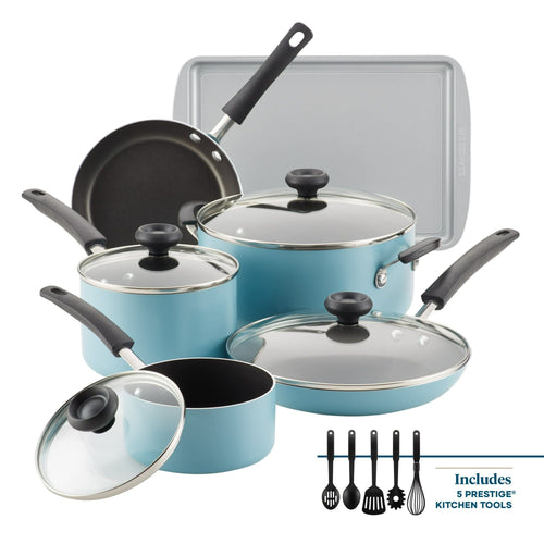 Farberware 15 Piece Aluminum Nonstick Pots and Pans Set, Aqua EasyOptionXY LLC