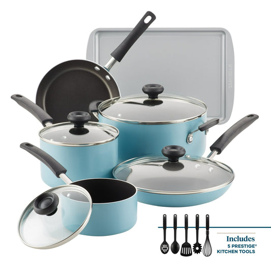 Farberware 15 Piece Aluminum Nonstick Pots and Pans Set, Aqua EasyOptionXY LLC