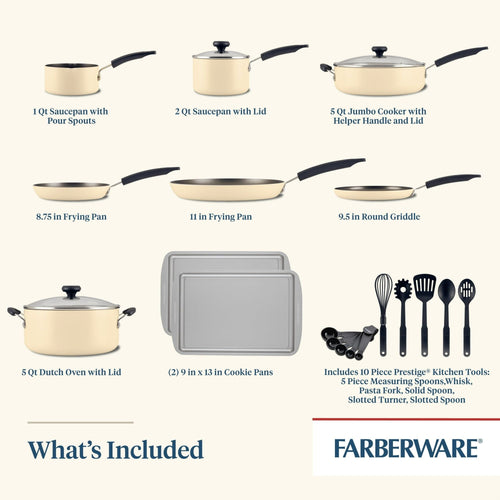 Farberware Easy Clean 22 Piece Nonstick Cookware Set, Almond EasyOptionXY LLC