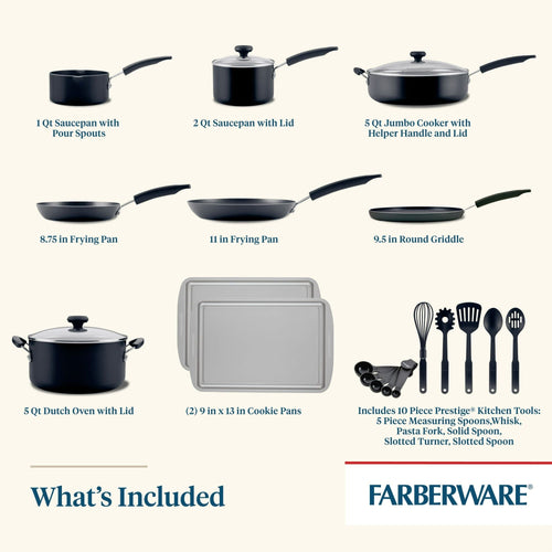 Farberware Easy Clean 22 Piece Nonstick Cookware Pots and Pans Set, Black EasyOptionXY LLC