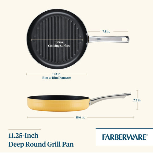 Farberware Style Nonstick 11.25" Cookware Deep Round Grill Pan, Yellow EasyOptionXY LLC