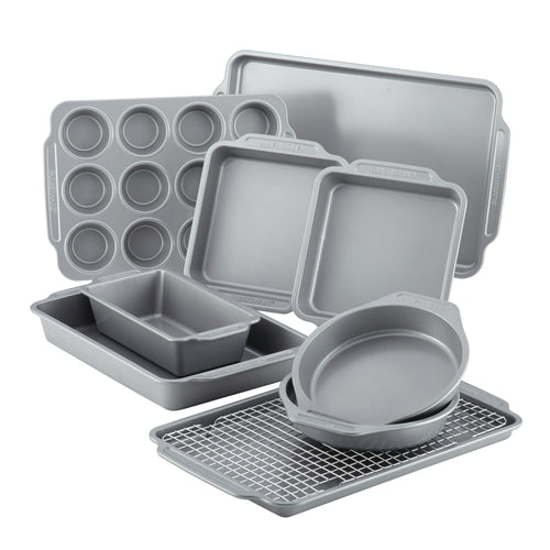 Farberware 10-Piece Nonstick Bakeware Set with Cooling Rack, Grey EasyOptionXY LLC