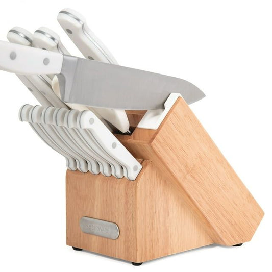 Farberware EdgeKeeper 14-Piece Forged Triple Rivet Kitchen Knife Set with Block White EasyOptionXY LLC