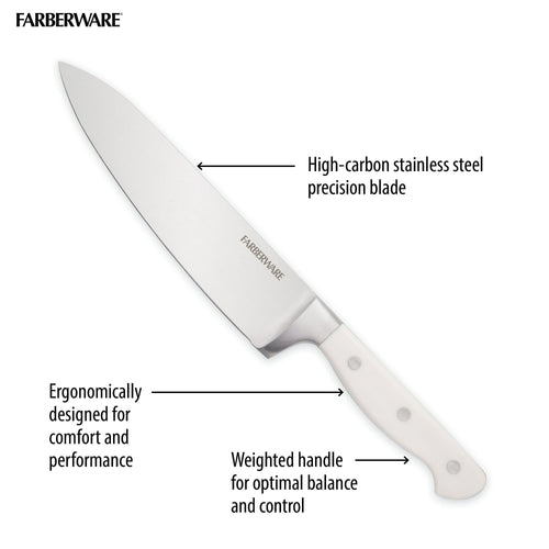 Farberware EdgeKeeper 14-Piece Forged Triple Rivet Kitchen Knife Set with Block White EasyOptionXY LLC