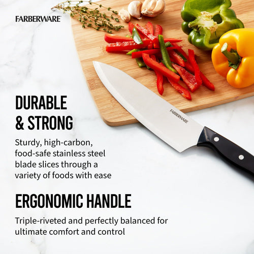 Farberware Classic 8 Inch Tripe-Riveted Stainless Steel Chef Knife Black Handle EasyOptionXY LLC