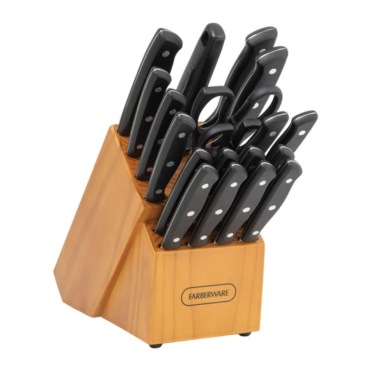 Farberware Stamped 20 Piece Triple Rivet Stainless Steel Kitchen Knife Set with Block Black EasyOptionXY LLC
