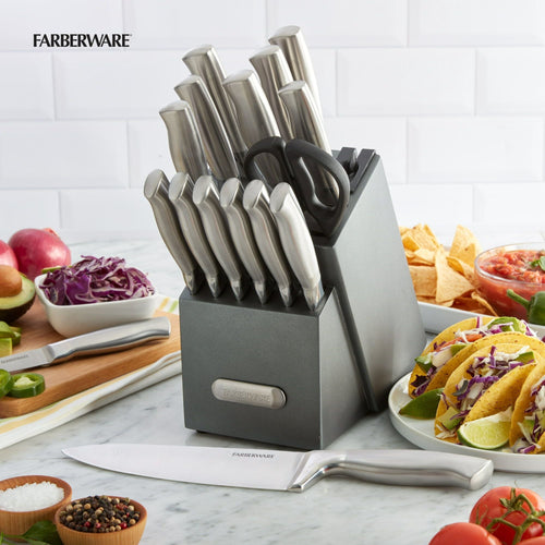 Farberware EdgeKeeper Professional 17-Piece Stainless Steel Knife Set with Block Built-in Knife Sharpener EasyOptionXY LLC