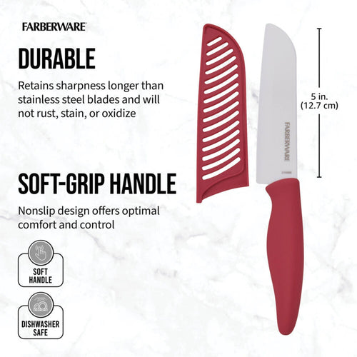 Farberware Professional 5-inch Ceramic Kitchen Santoku Knife in Red EasyOptionXY LLC