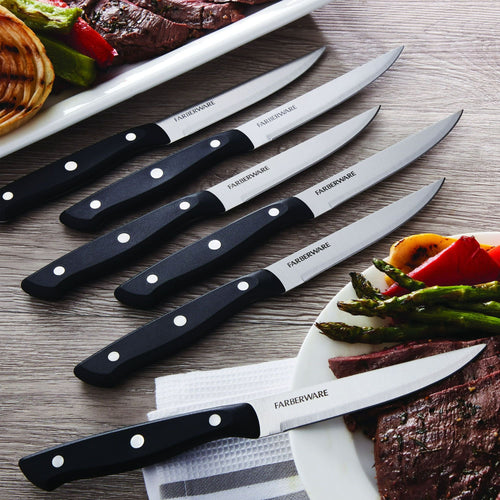 Farberware 6-Piece Stamped Triple Rivet Stainless Steel Steak Knife Set in Black EasyOptionXY LLC