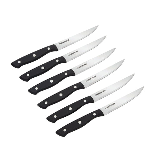 Farberware 6-Piece Stamped Triple Rivet Stainless Steel Steak Knife Set in Black EasyOptionXY LLC