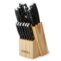 Farberware 15-Piece Triple Rivet Kitchen Knife Block Set with Natural Wood Block and Black Handles EasyOptionXY LLC