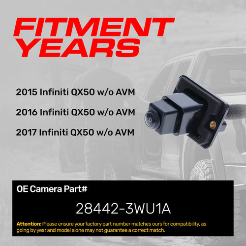 Infiniti QX50 w/o AVM (2015-2017) OEM Replacement Backup Camera OE Part # 28442-3WU1A