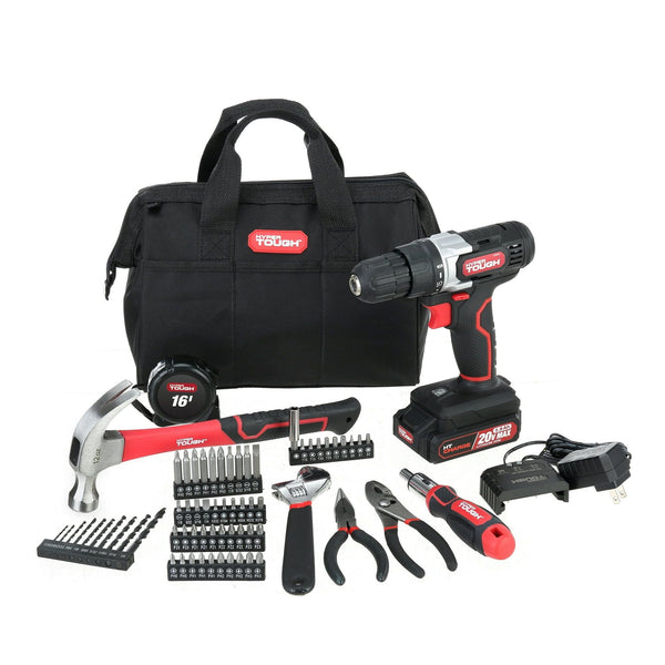 Hyper Tough 20V Max Lithium-Ion 3/8 inch Cordless Drill, 71-Piece Home Tool Set, 1.5Ah Lithium-Ion Battery & Charger, Bit Holder, & Storage Bag EasyOptionXY LLC