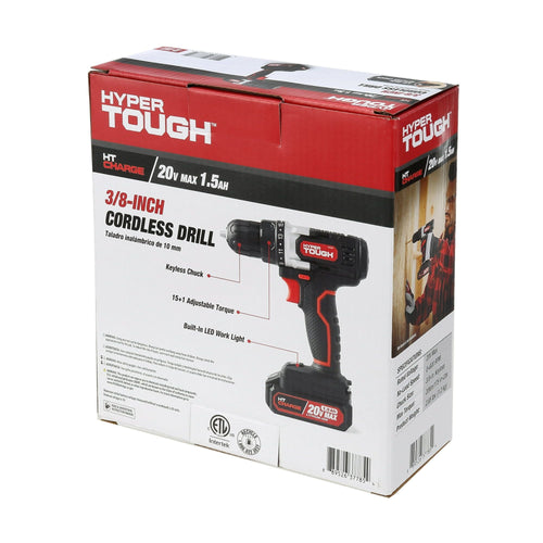 Hyper Tough 20V Max Lithium-Ion Cordless Drill, Variable Speed with 1.5Ah Lithium-Ion Battery & Charger EasyOptionXY LLC