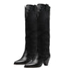 Retro Country Knee High Cowgirl Boots | Luxury Suede Embroidered Cowgirl Boots with High Heel