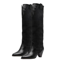 Retro Country Knee High Cowgirl Boots | Luxury Suede Embroidered Cowgirl Boots with High Heel