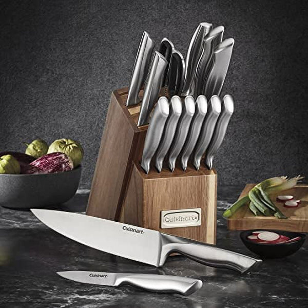 15pc German Stainless Steel Hollow Handle Cutlery Block Set w/Acacia Block EasyOptionXY LLC