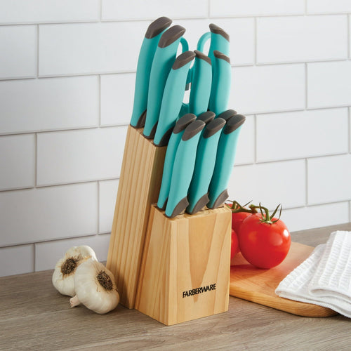 Farberware Classic 14-piece Stamped Soft Grips Aqua and Gray EasyOptionXY LLC