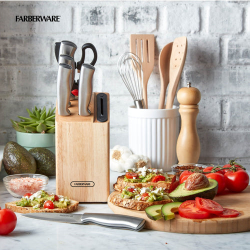Farberware 13Piece Stainless Steel Knife Block Set Built in Sharpener in Drawer Steak Knives Natural EasyOptionXY LLC