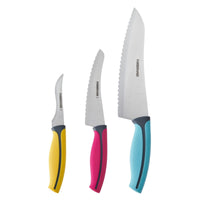 Farberware Precise Slice 3 Stainless Steel Piece Chef Knife Set Aqua, Pink, and Yellow EasyOptionXY LLC