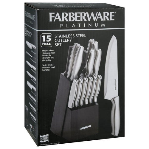 Farberware High-Carbon Stamped Stainless Steel Knife Block Set, 15-Piece, Black 2 EasyOptionXY LLC