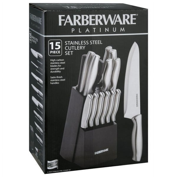 Farberware High-Carbon Stamped Stainless Steel Knife Block Set, 15-Piece, Black 2 EasyOptionXY LLC