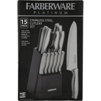 Farberware High-Carbon Stamped Stainless Steel Knife Block Set, 15-Piece, Black 2 EasyOptionXY LLC