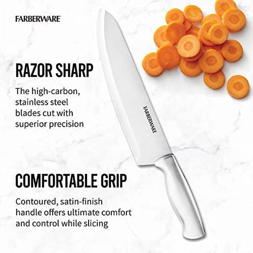 Farberware 5152497 15-Piece High-Carbon Stamped Stainless Steel Kitchen Knife Set with Wood Block, Steak Knives, Razor-Sharp, Black EasyOptionXY LLC