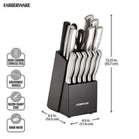 Farberware 5152497 15-Piece High-Carbon Stamped Stainless Steel Kitchen Knife Set with Wood Block, Steak Knives, Razor-Sharp, Black EasyOptionXY LLC