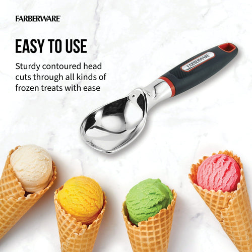 Farberware Soft Grips Stainless Steel Ice Cream Scoop with Rubber Black Handle and Red Accents EasyOptionXY LLC