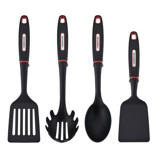 Farberware Soft Grips Set-4 Slotted Turner, Turner, Basting Spoon, and Pasta Server, Black EasyOptionXY LLC