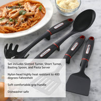 Farberware Soft Grips Set-4 Slotted Turner, Turner, Basting Spoon, and Pasta Server, Black EasyOptionXY LLC