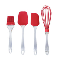 Farberware 4-Piece Whisk, Spatula, Spoon Spatula and Basting Brush Silicone Set in Red EasyOptionXY LLC