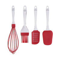 Farberware 4-Piece Whisk, Spatula, Spoon Spatula and Basting Brush Silicone Set in Red EasyOptionXY LLC