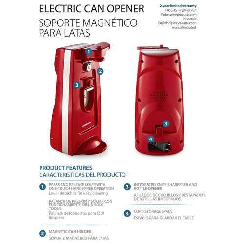 Farberware Can Opener and Knife Sharpener, Bottle Opener with Removable Cutting Lever,Red EasyOptionXY LLC