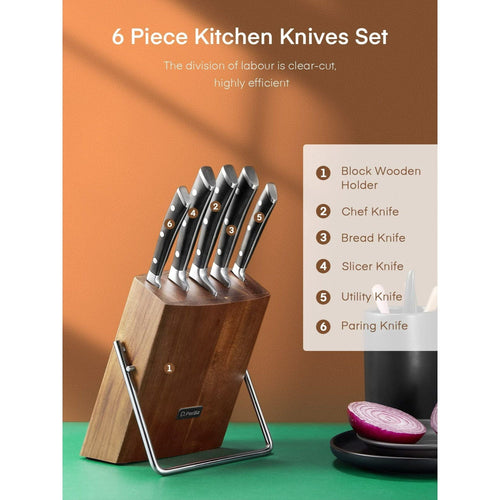 Kitchen Knife Set, 6 Pieces German Stainless Steel Small Kitchen Knives Set with Wooden Block, Cutlery Block Set EasyOptionXY LLC