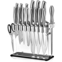 Stainless Steel Knife Set, 17 Pieces Kitchen Knife Set, Super Sharp Chef Knife Set with Acrylic Stand and Serrated Steak Knives EasyOptionXY LLC