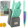 Hecef Dishwasher Safe Knife Block Set, Rainbow Titanium Coated Kitchen Knives Set with Scissors, Steak Knives EasyOptionXY LLC