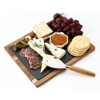 Hecef Cheese Board with Removable Black Slate and Cutlery Knife, Charcuterie Serving Platter EasyOptionXY LLC