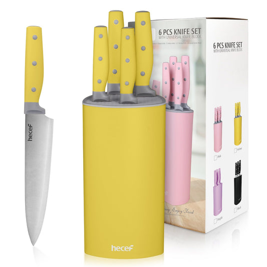 Hecef Knife Set, 5 Pieces Kitchen Knives with Universal Knife Block, Stainless Steel Blade with Triple-Rivets PP Handle EasyOptionXY LLC