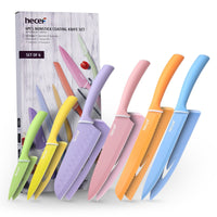 Hecef 6 Piece Kitchen Knife Set, Colorful Coated Stainless Steel Knives with Blade Guards EasyOptionXY LLC
