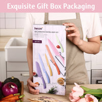 Hecef 6 Piece Kitchen Knife Set, Colorful Coated Stainless Steel Knives with Blade Guards EasyOptionXY LLC