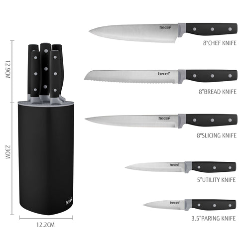 Hecef Kitchen Knife Set with Block, 6 Pieces High Carbon Stainless Steel Chef Bread Utility Paring Knife EasyOptionXY LLC